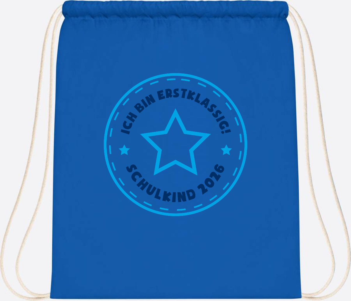 Turnbeutel Schulkind 2026 – Erstklassig Stern Blau - Sapphire Blue