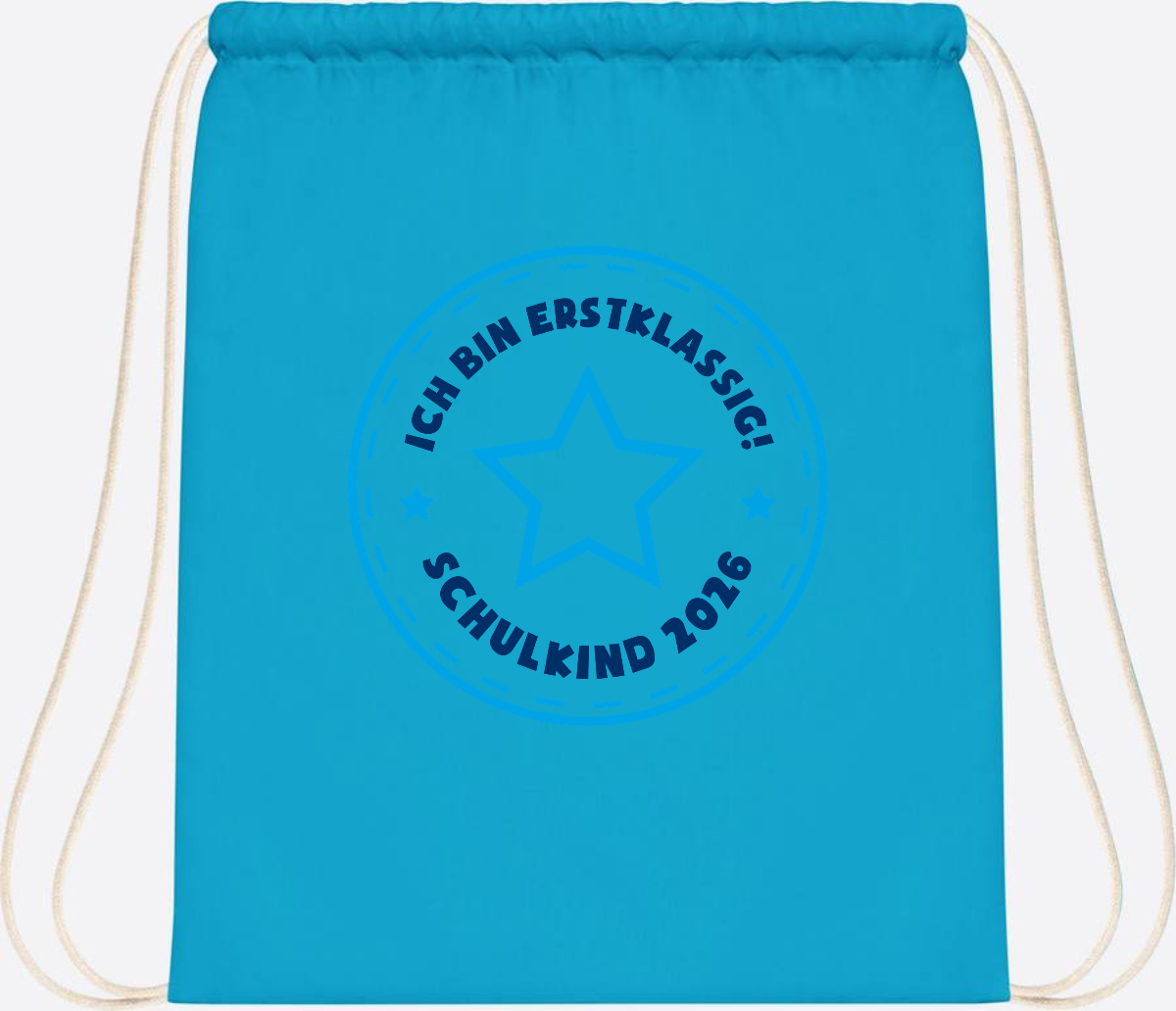 Turnbeutel Schulkind 2026 – Erstklassig Stern Blau - Surf Blue