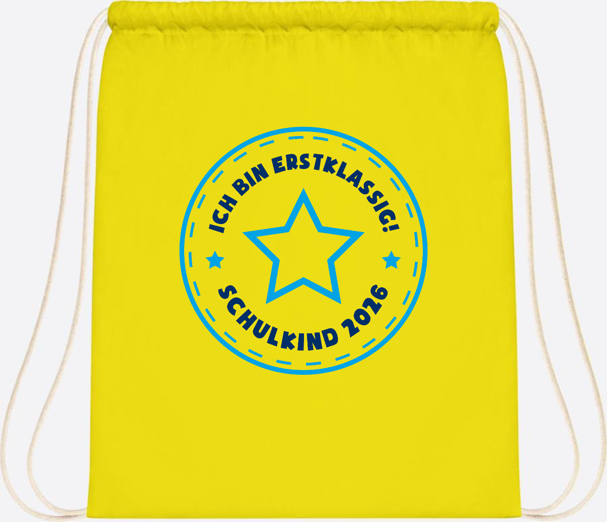 Turnbeutel Schulkind 2026 – Erstklassig Stern Blau - Yellow