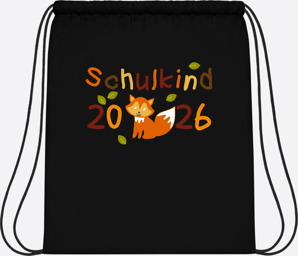 Turnbeutel Schulkind 2026 Fuchs – Personalisiert mit Name - Black/Black