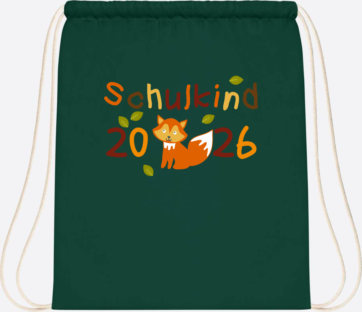 Turnbeutel Schulkind 2026 Fuchs – Personalisiert mit Name - Bottle Green