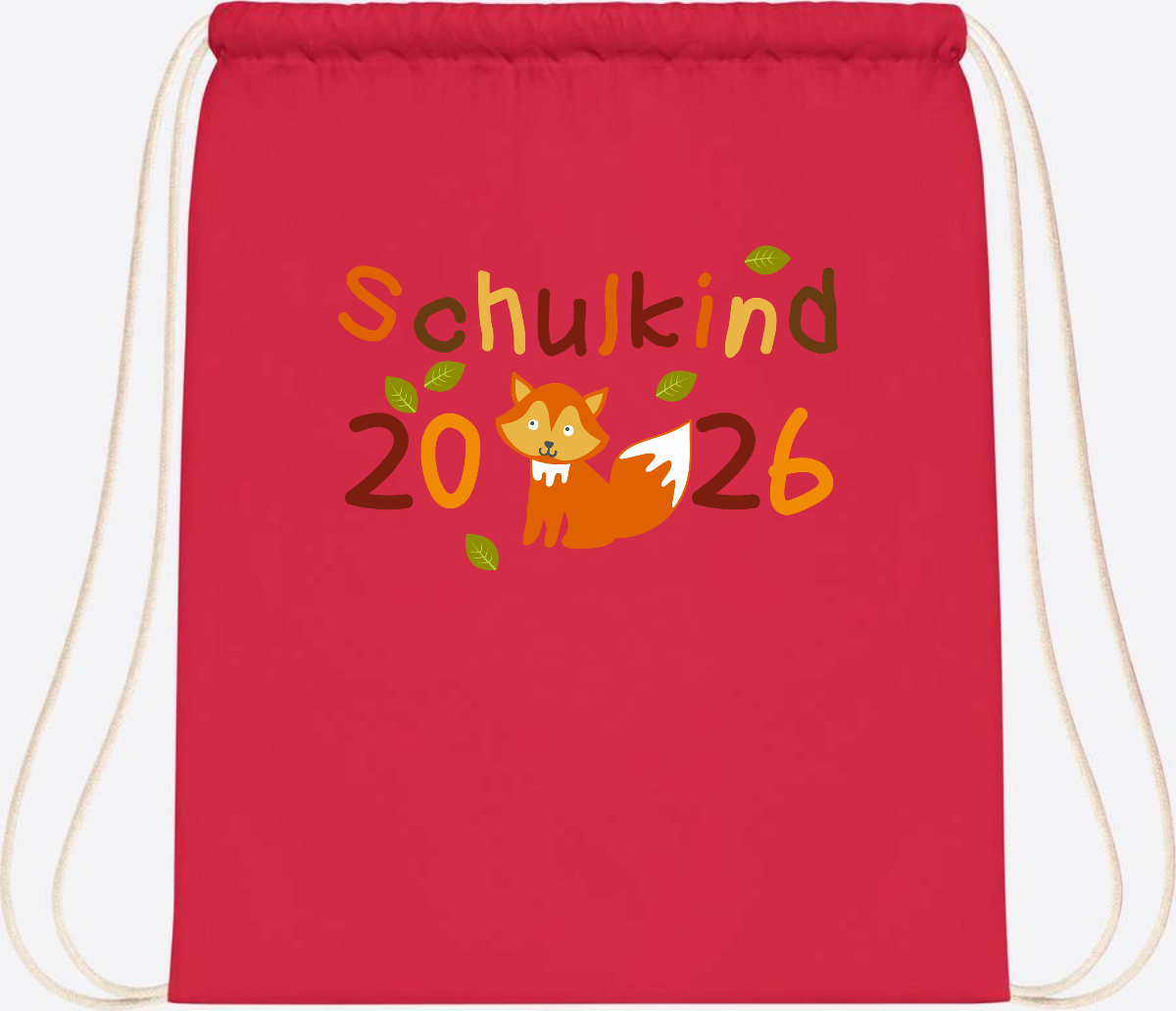 Turnbeutel Schulkind 2026 Fuchs – Personalisiert mit Name - Bright Red