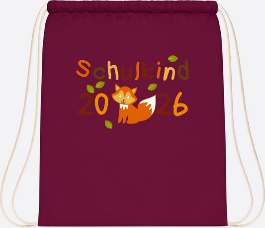 Turnbeutel Schulkind 2026 Fuchs – Personalisiert mit Name - Burgundy