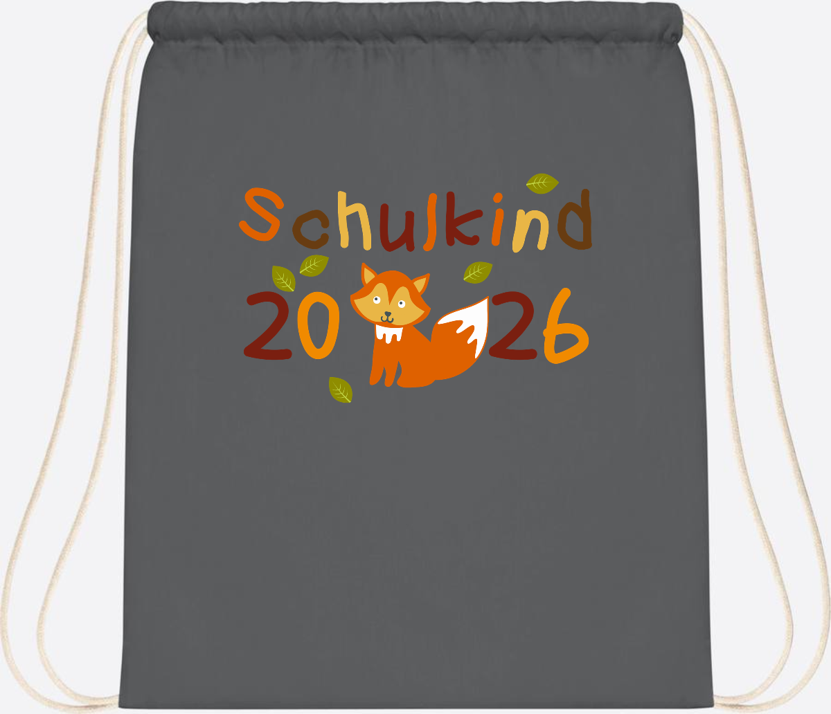 Turnbeutel Schulkind 2026 Fuchs – Personalisiert mit Name - Graphite Grey