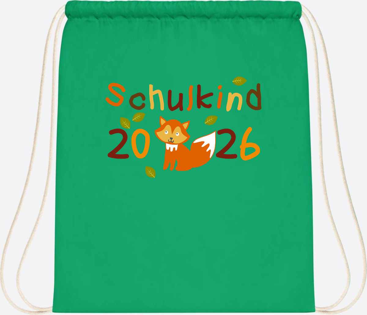 Turnbeutel Schulkind 2026 Fuchs – Personalisiert mit Name - Kelly Green