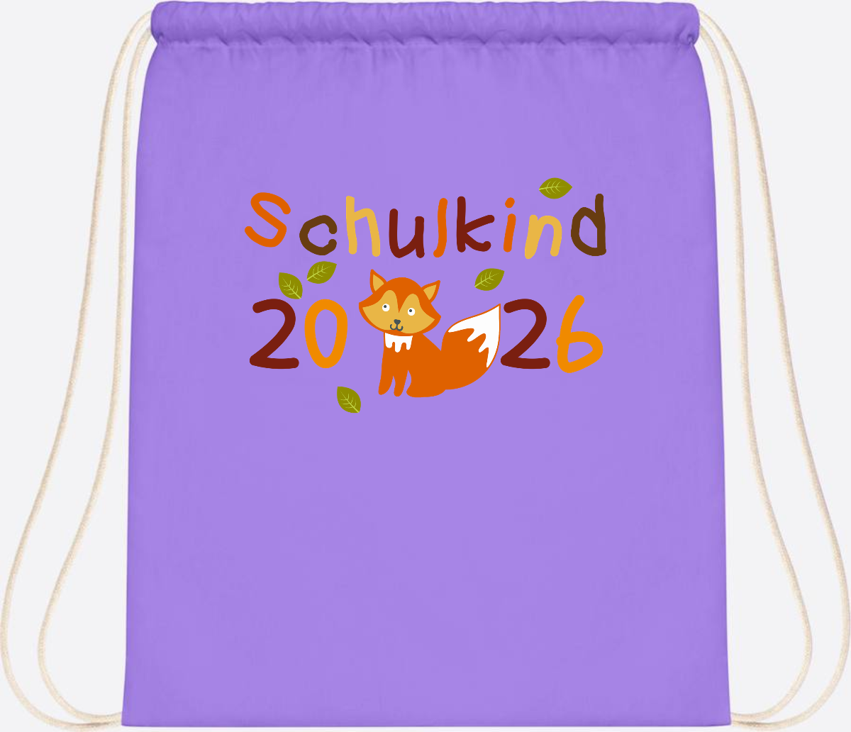 Turnbeutel Schulkind 2026 Fuchs – Personalisiert mit Name - Lavender/White