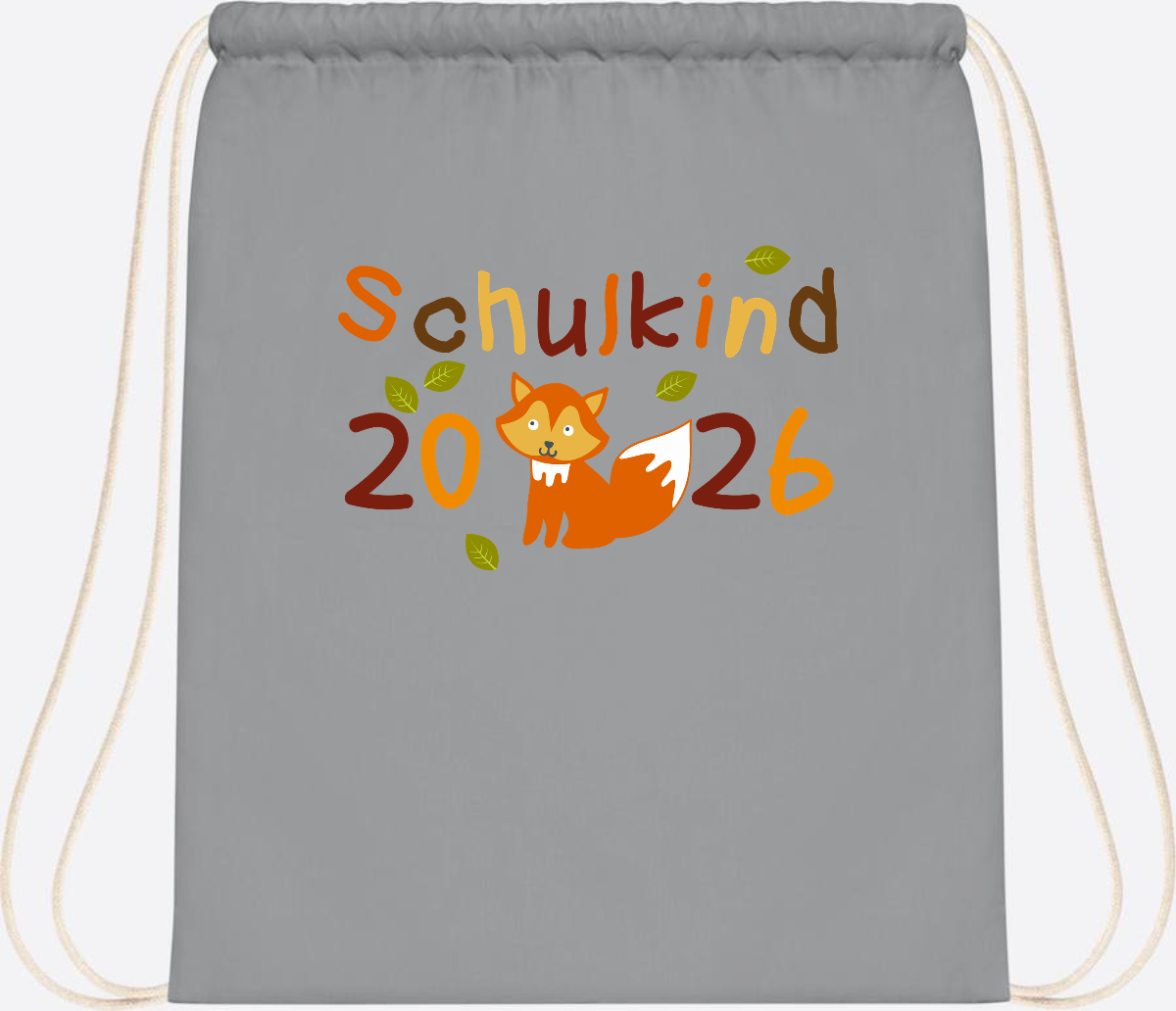 Turnbeutel Schulkind 2026 Fuchs – Personalisiert mit Name - Light Grey