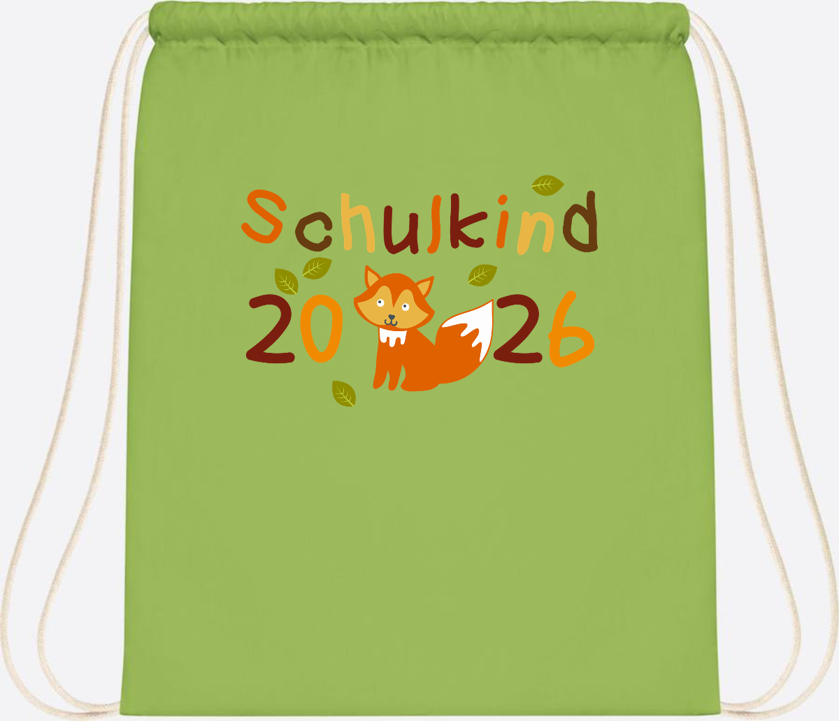 Turnbeutel Schulkind 2026 Fuchs – Personalisiert mit Name - Lime Green
