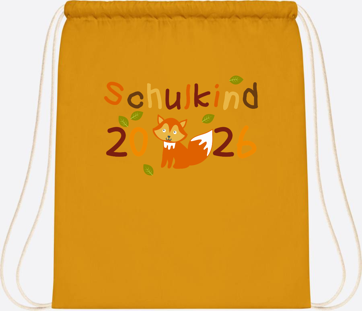 Turnbeutel Schulkind 2026 Fuchs – Personalisiert mit Name - Mustard