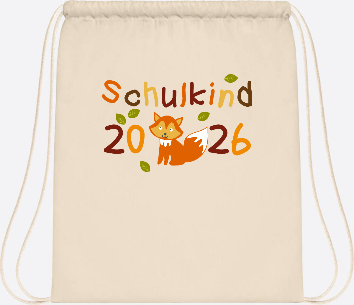 Turnbeutel Schulkind 2026 Fuchs – Personalisiert mit Name - Natural