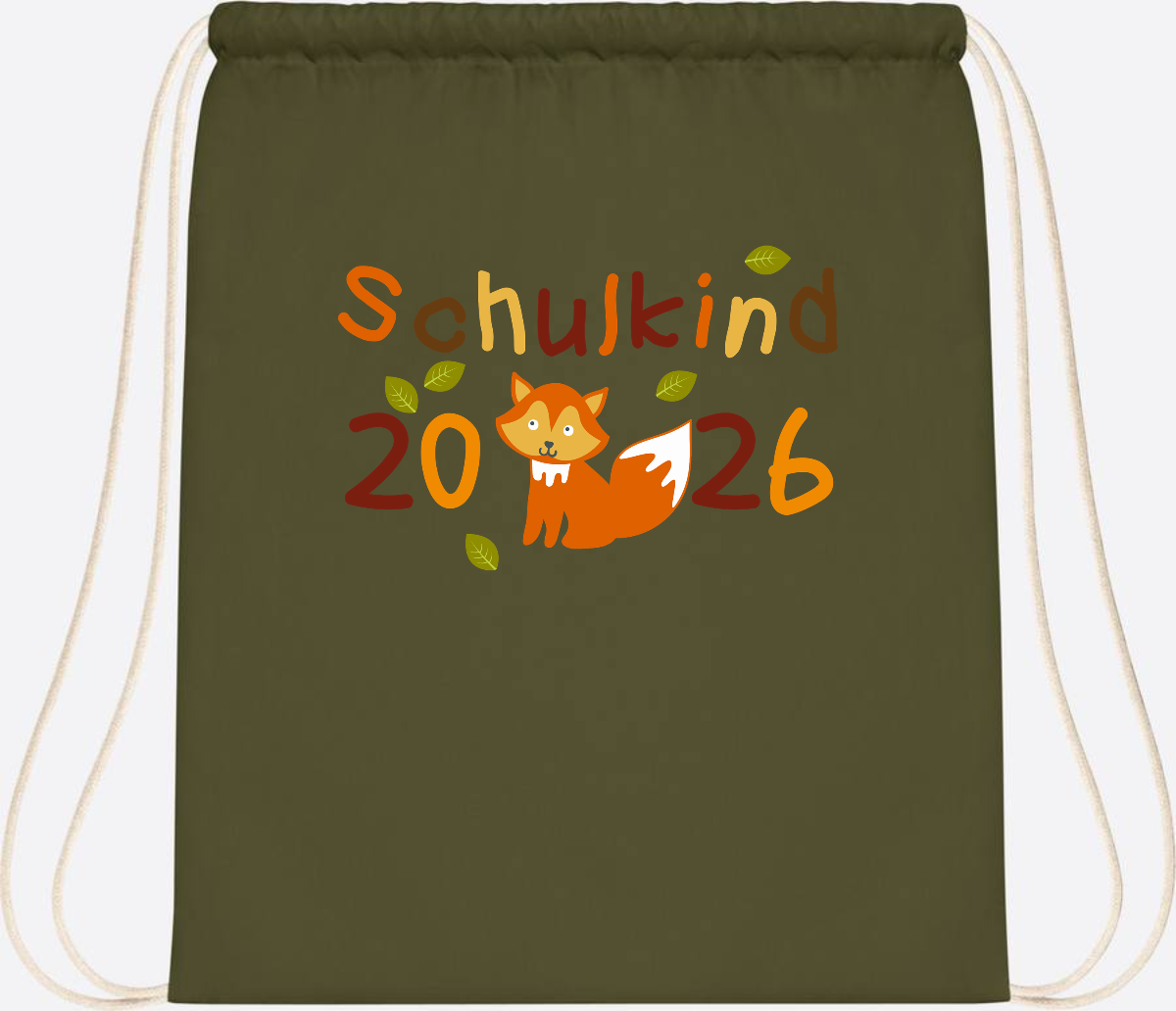 Turnbeutel Schulkind 2026 Fuchs – Personalisiert mit Name - Olive Green