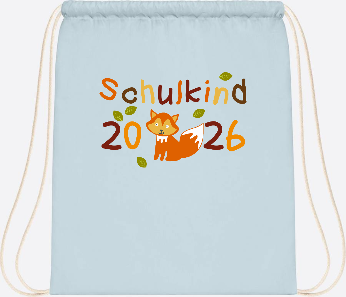 Turnbeutel Schulkind 2026 Fuchs – Personalisiert mit Name - Pastel Blue/White