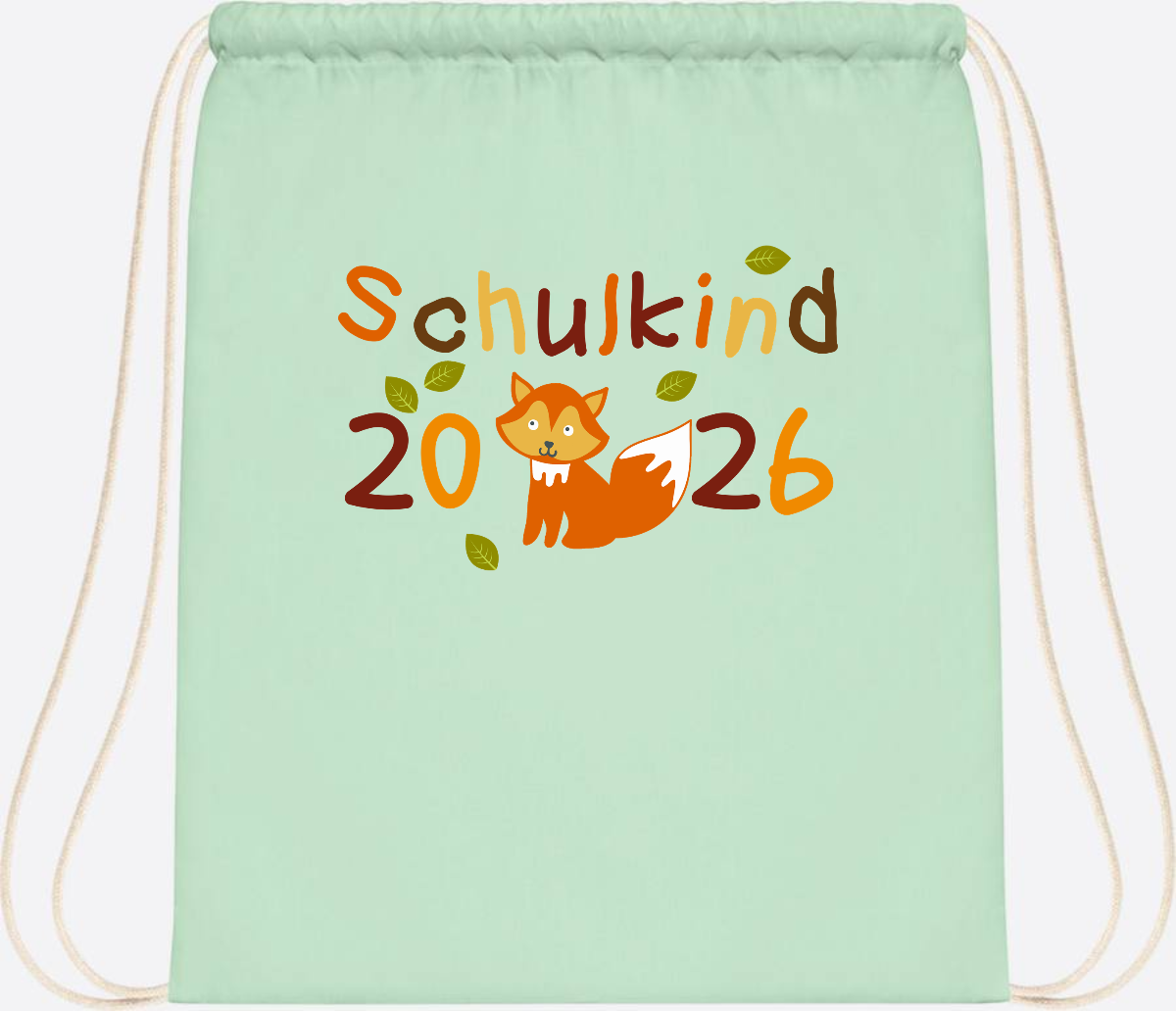 Turnbeutel Schulkind 2026 Fuchs – Personalisiert mit Name - Pastel Mint/White