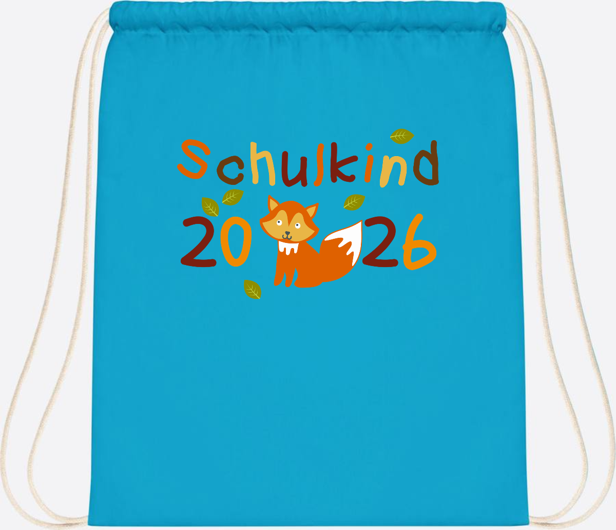 Turnbeutel Schulkind 2026 Fuchs – Personalisiert mit Name - Surf Blue