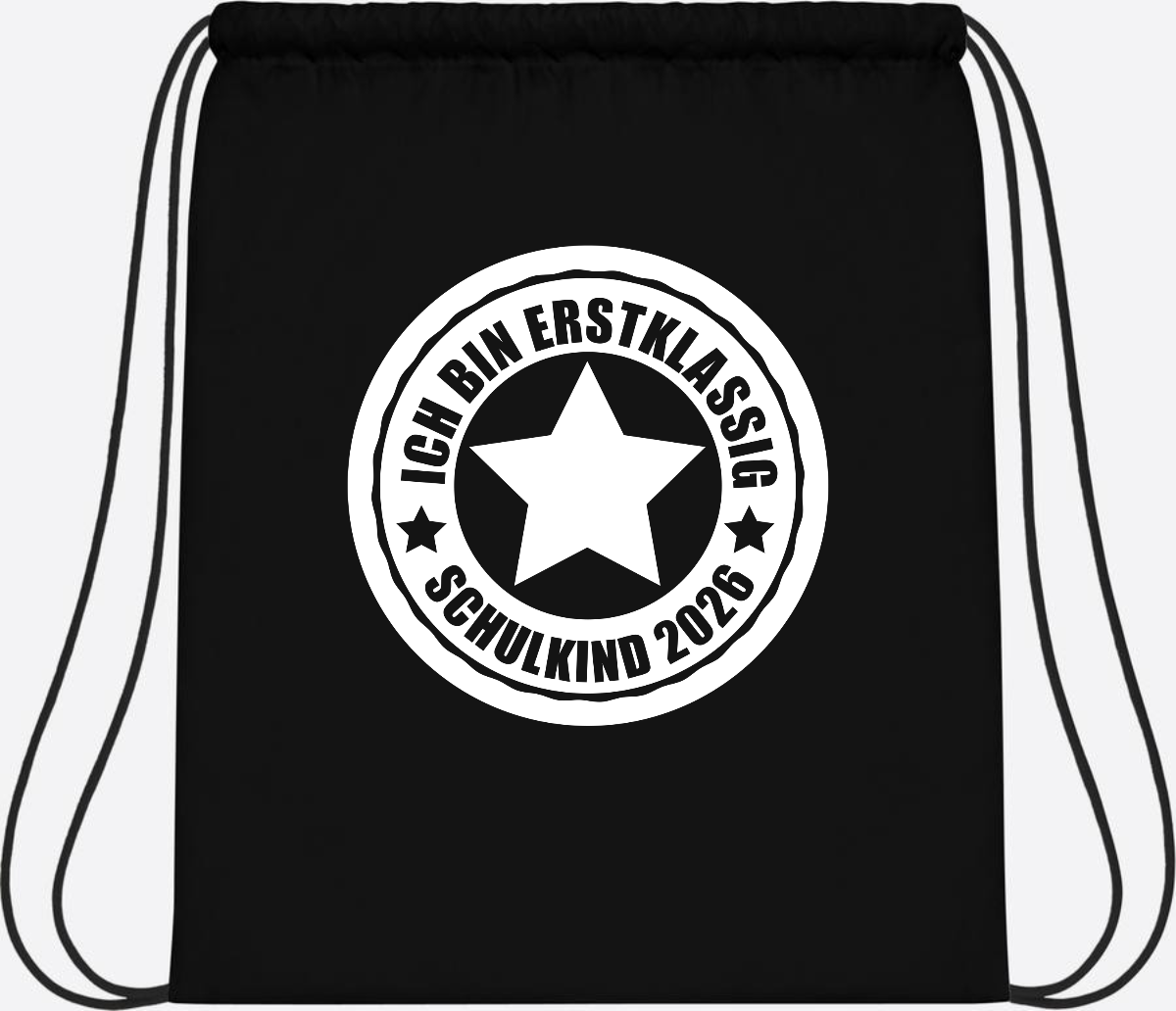 Turnbeutel Schulkind 2026 – Ich bin erstklassig mit Name - Black/Black