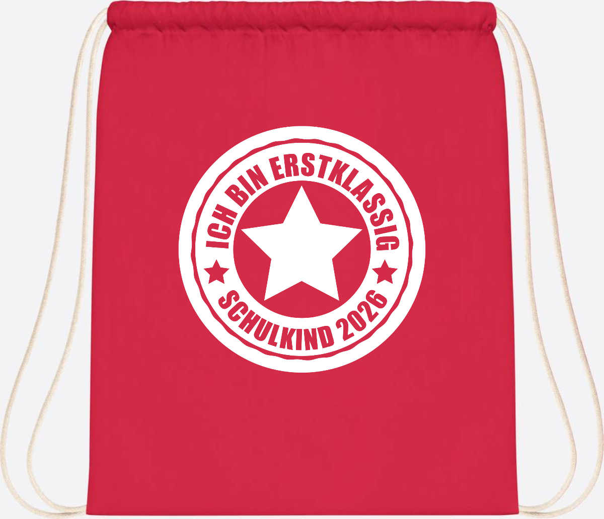 Turnbeutel Schulkind 2026 – Ich bin erstklassig mit Name - Bright Red