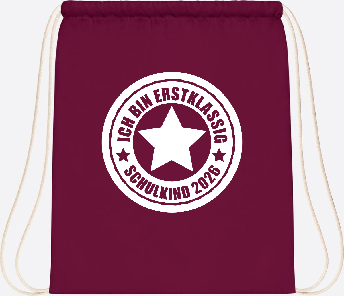Turnbeutel Schulkind 2026 – Ich bin erstklassig mit Name - Burgundy