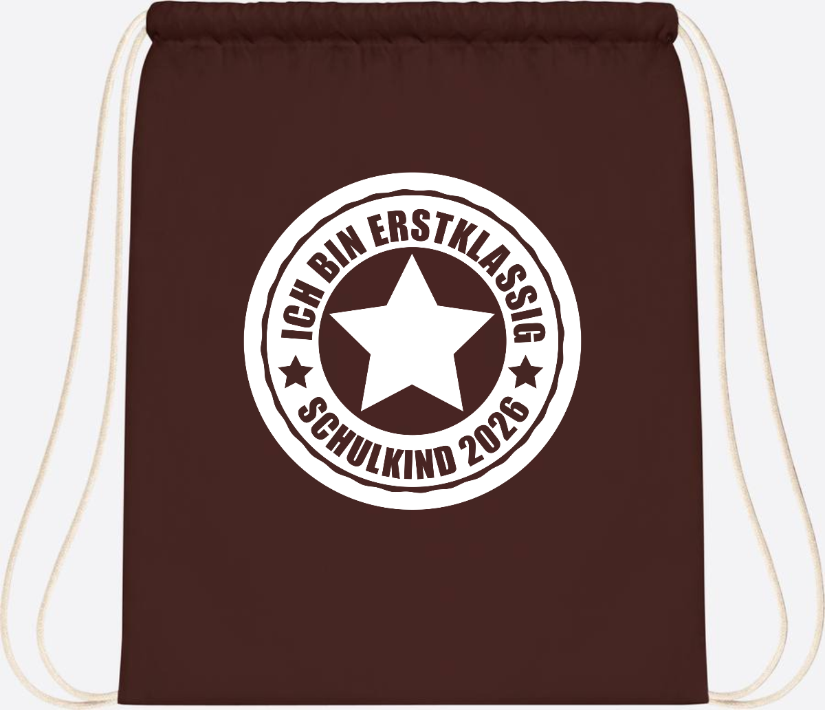 Turnbeutel Schulkind 2026 – Ich bin erstklassig mit Name - Chocolate