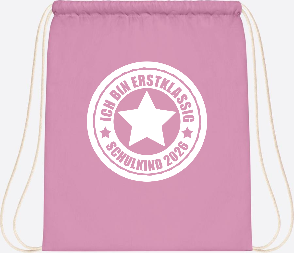Turnbeutel Schulkind 2026 – Ich bin erstklassig mit Name - Classic Pink/White