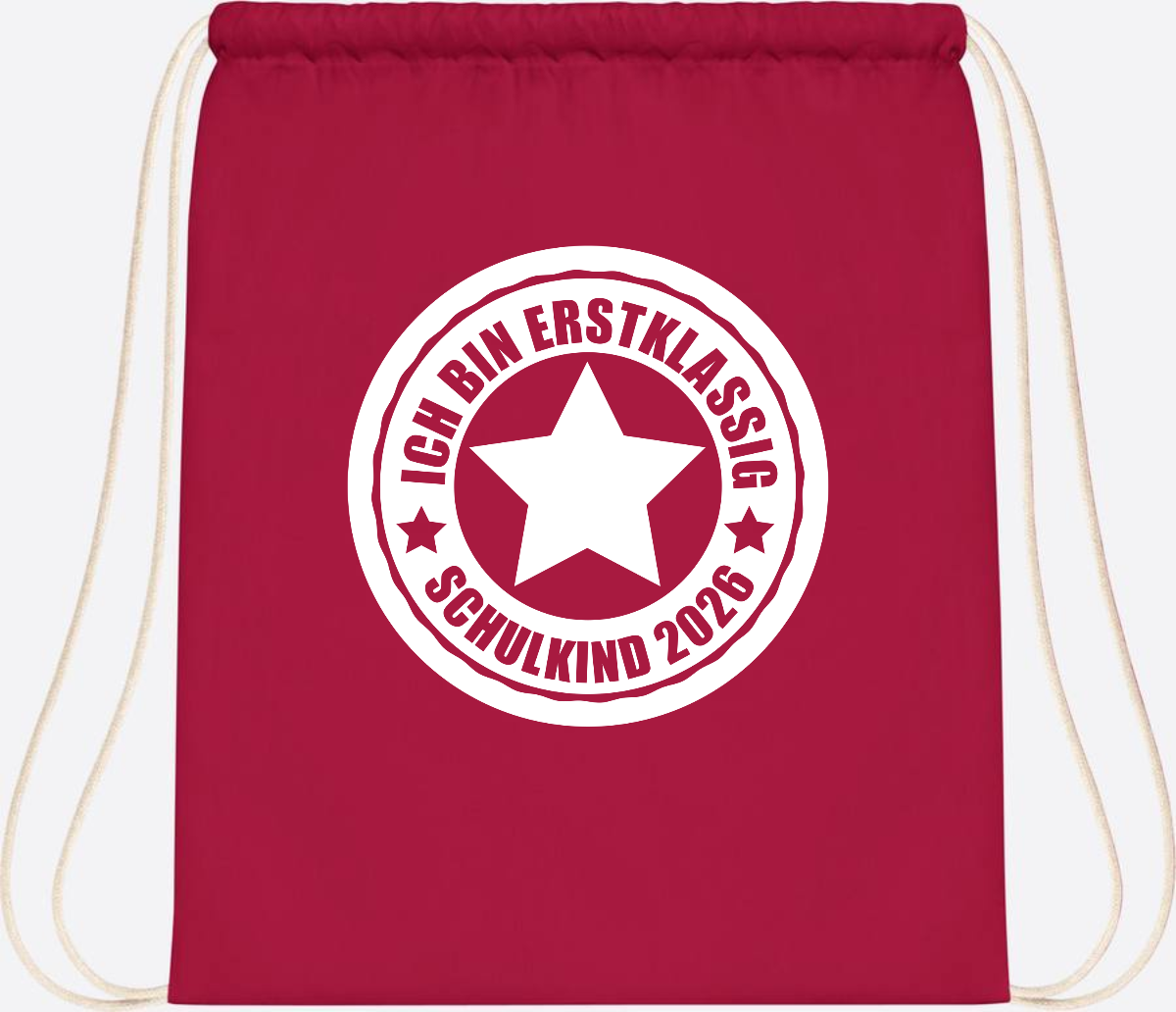 Turnbeutel Schulkind 2026 – Ich bin erstklassig mit Name - Classic Red