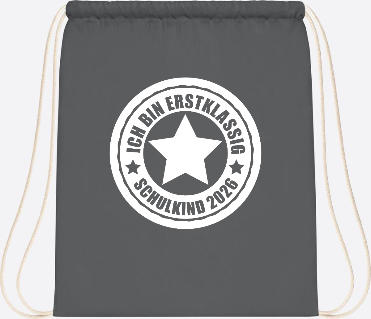 Turnbeutel Schulkind 2026 – Ich bin erstklassig mit Name - Graphite Grey