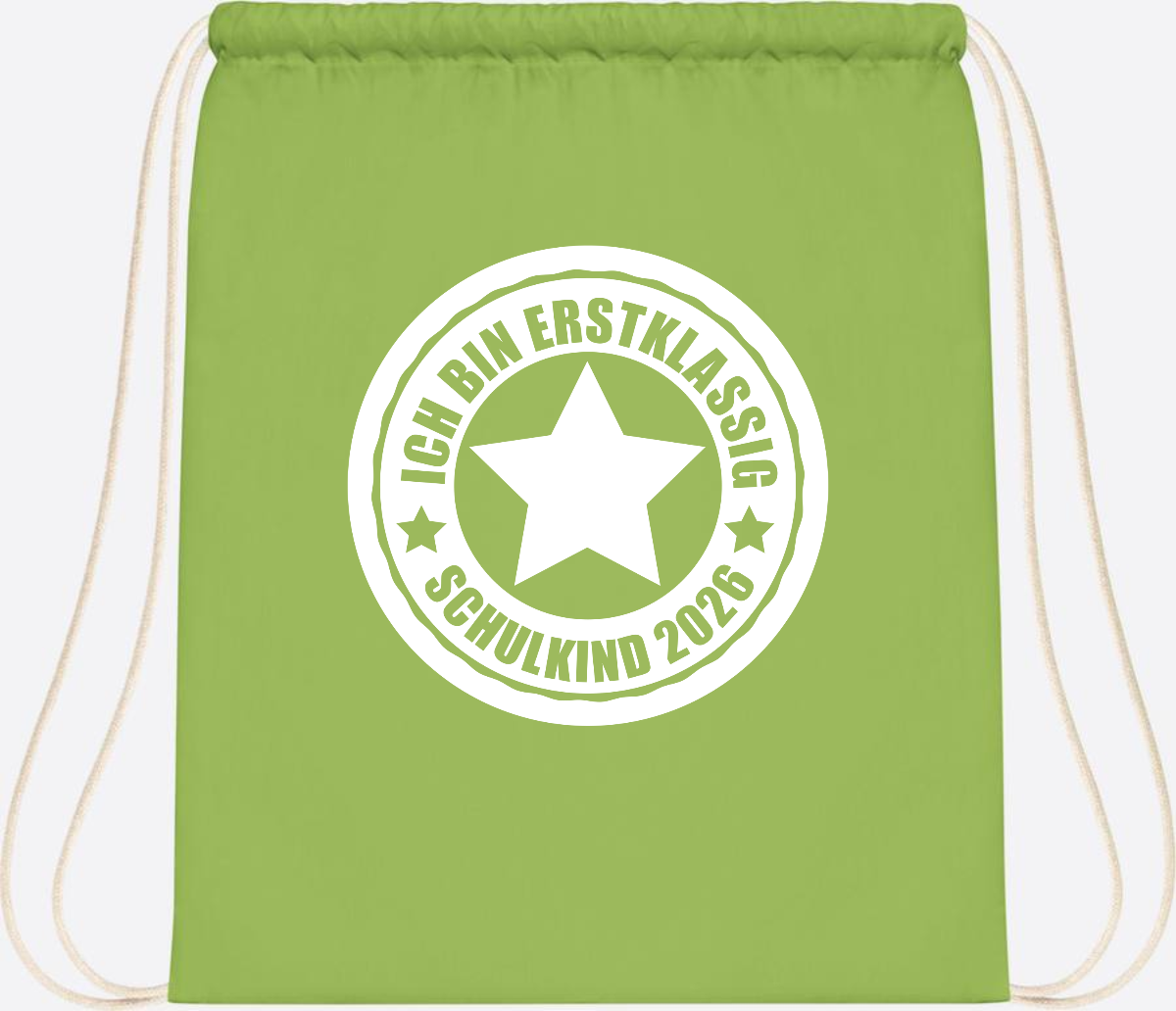 Turnbeutel Schulkind 2026 – Ich bin erstklassig mit Name - Lime Green