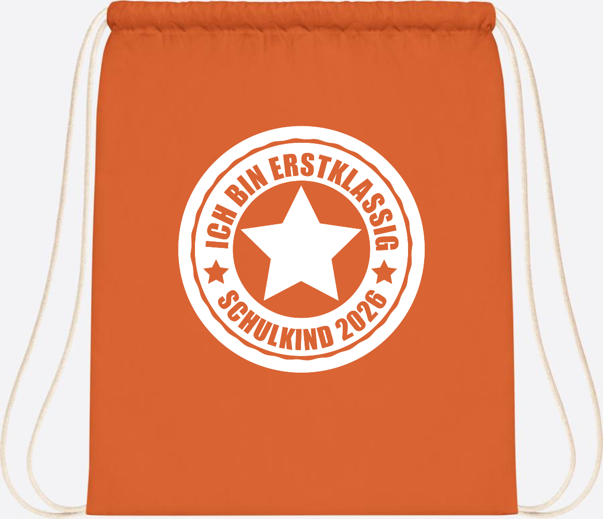 Turnbeutel Schulkind 2026 – Ich bin erstklassig mit Name - Orange