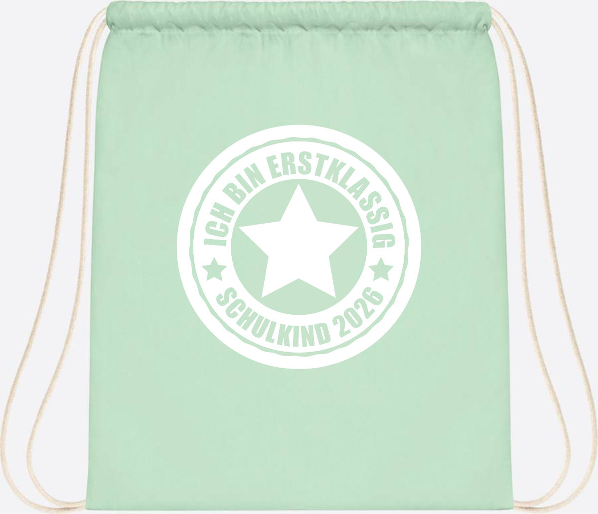 Turnbeutel Schulkind 2026 – Ich bin erstklassig mit Name - Pastel Mint/White