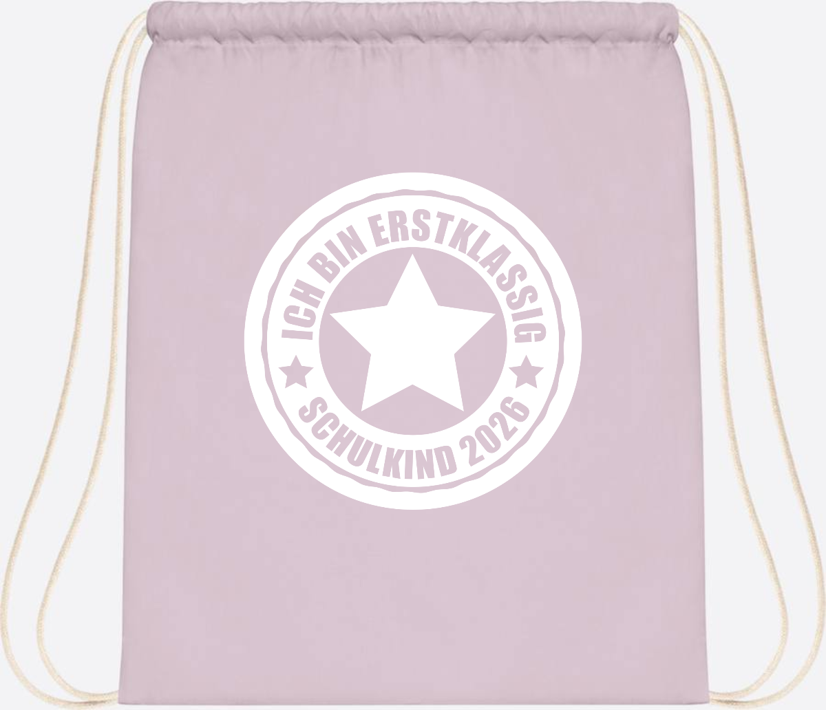 Turnbeutel Schulkind 2026 – Ich bin erstklassig mit Name - Pastel Pink/White
