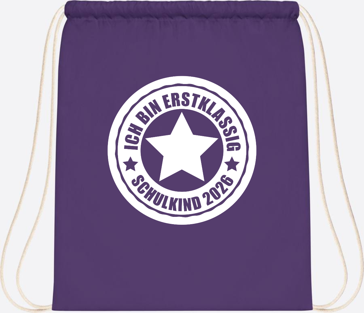 Turnbeutel Schulkind 2026 – Ich bin erstklassig mit Name - Purple