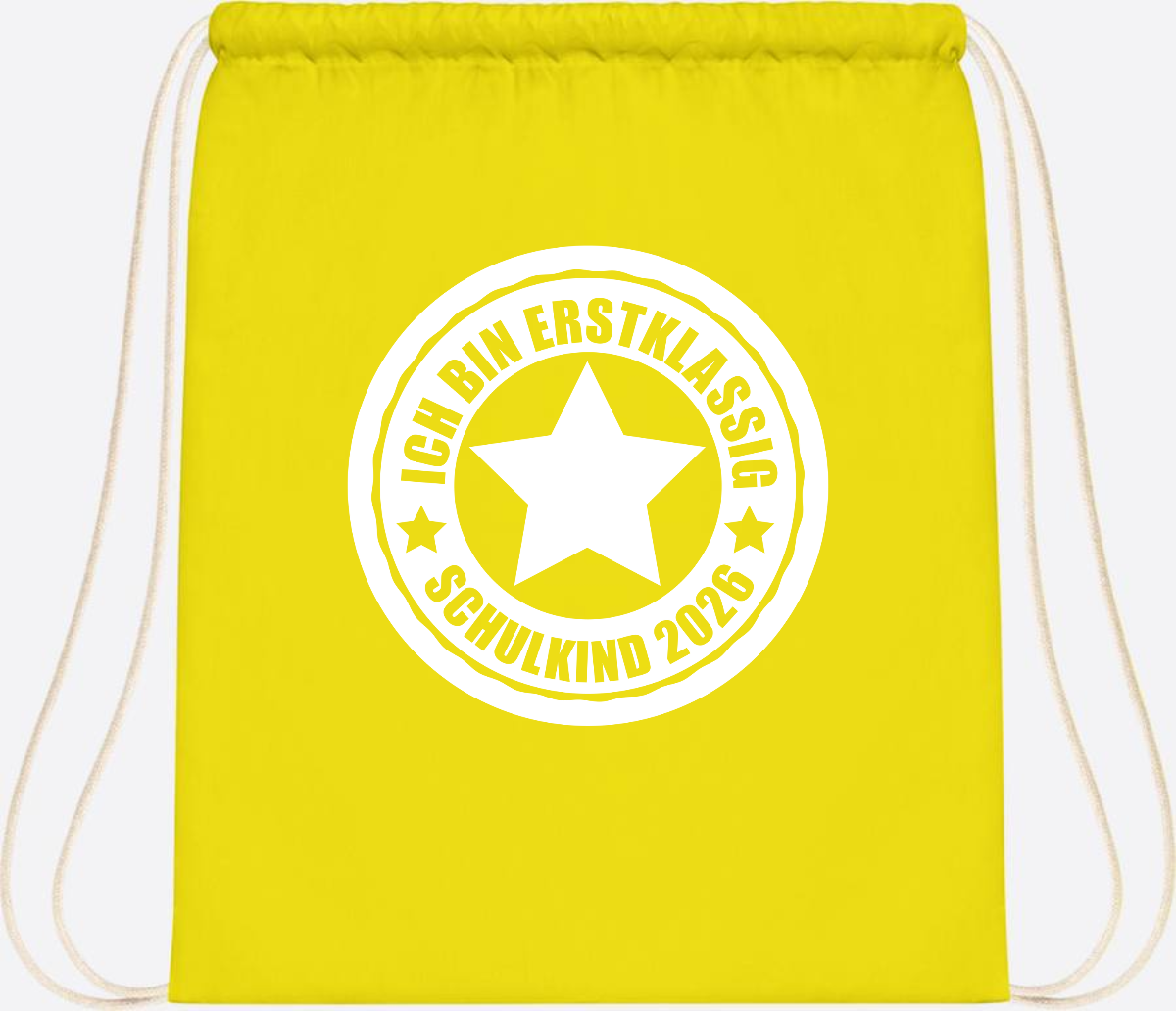 Turnbeutel Schulkind 2026 – Ich bin erstklassig mit Name - Yellow