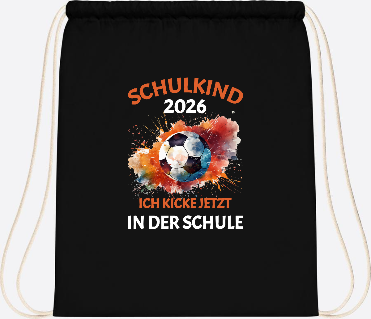 Turnbeutel Schulkind 2026 – Ich kicke jetzt in der Schule - Black