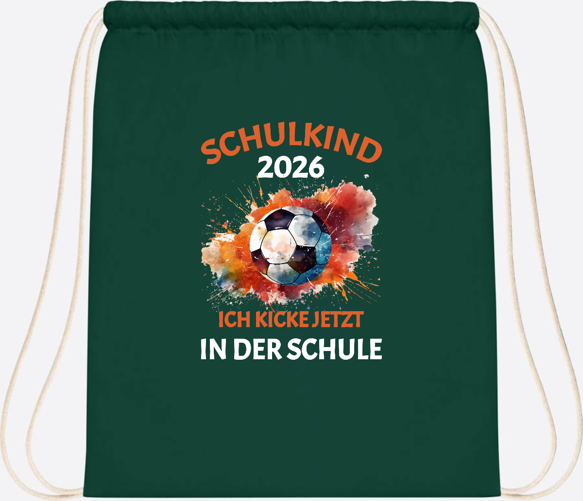 Turnbeutel Schulkind 2026 – Ich kicke jetzt in der Schule - Bottle Green