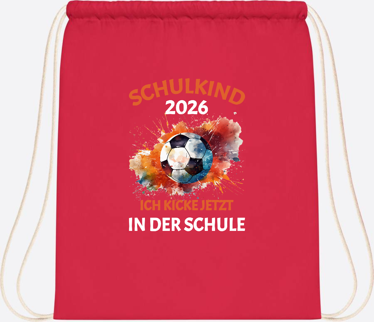 Turnbeutel Schulkind 2026 – Ich kicke jetzt in der Schule - Bright Red