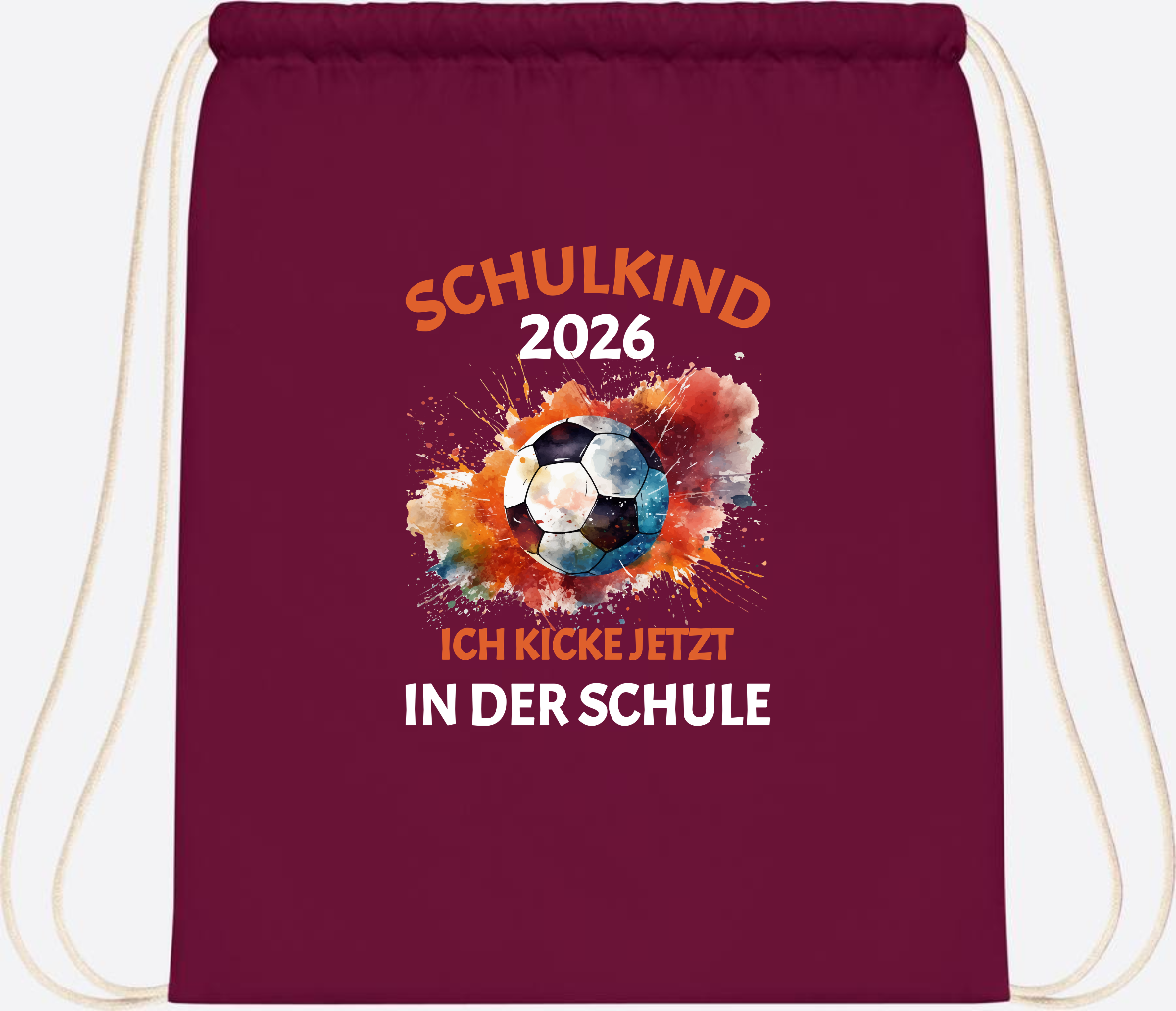 Turnbeutel Schulkind 2026 – Ich kicke jetzt in der Schule - Burgundy