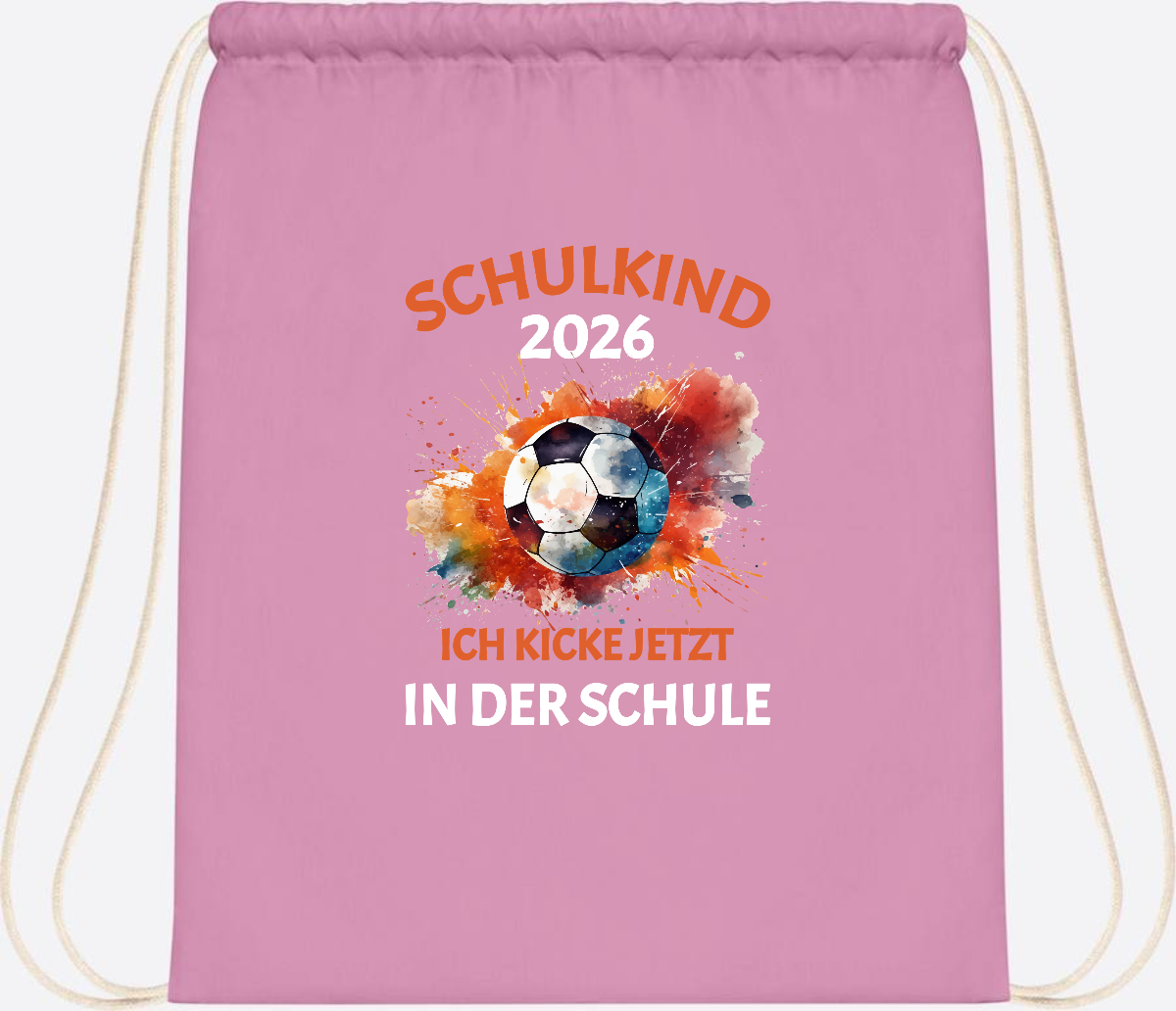 Turnbeutel Schulkind 2026 – Ich kicke jetzt in der Schule - Classic Pink/White