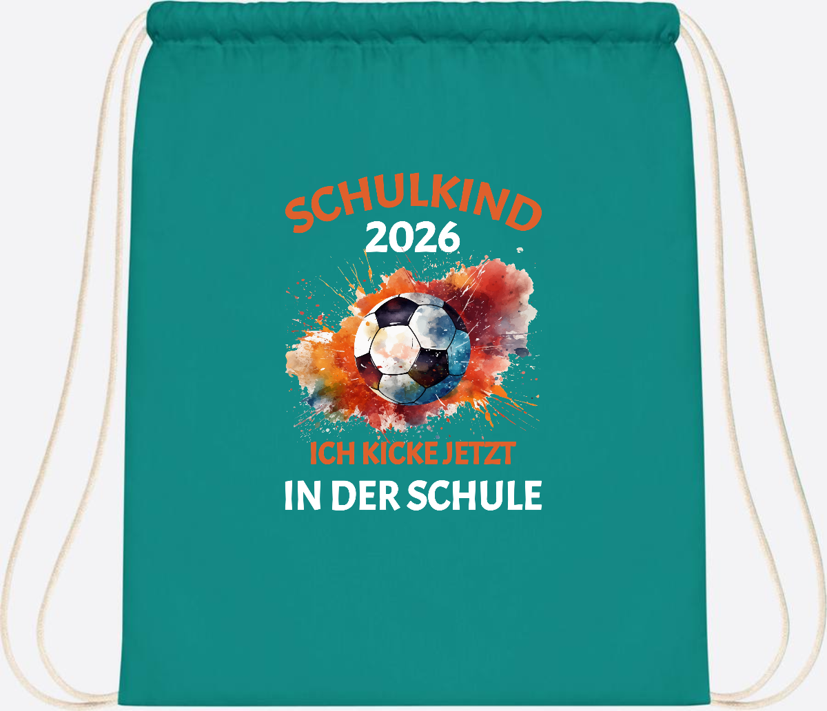 Turnbeutel Schulkind 2026 – Ich kicke jetzt in der Schule - Emerald