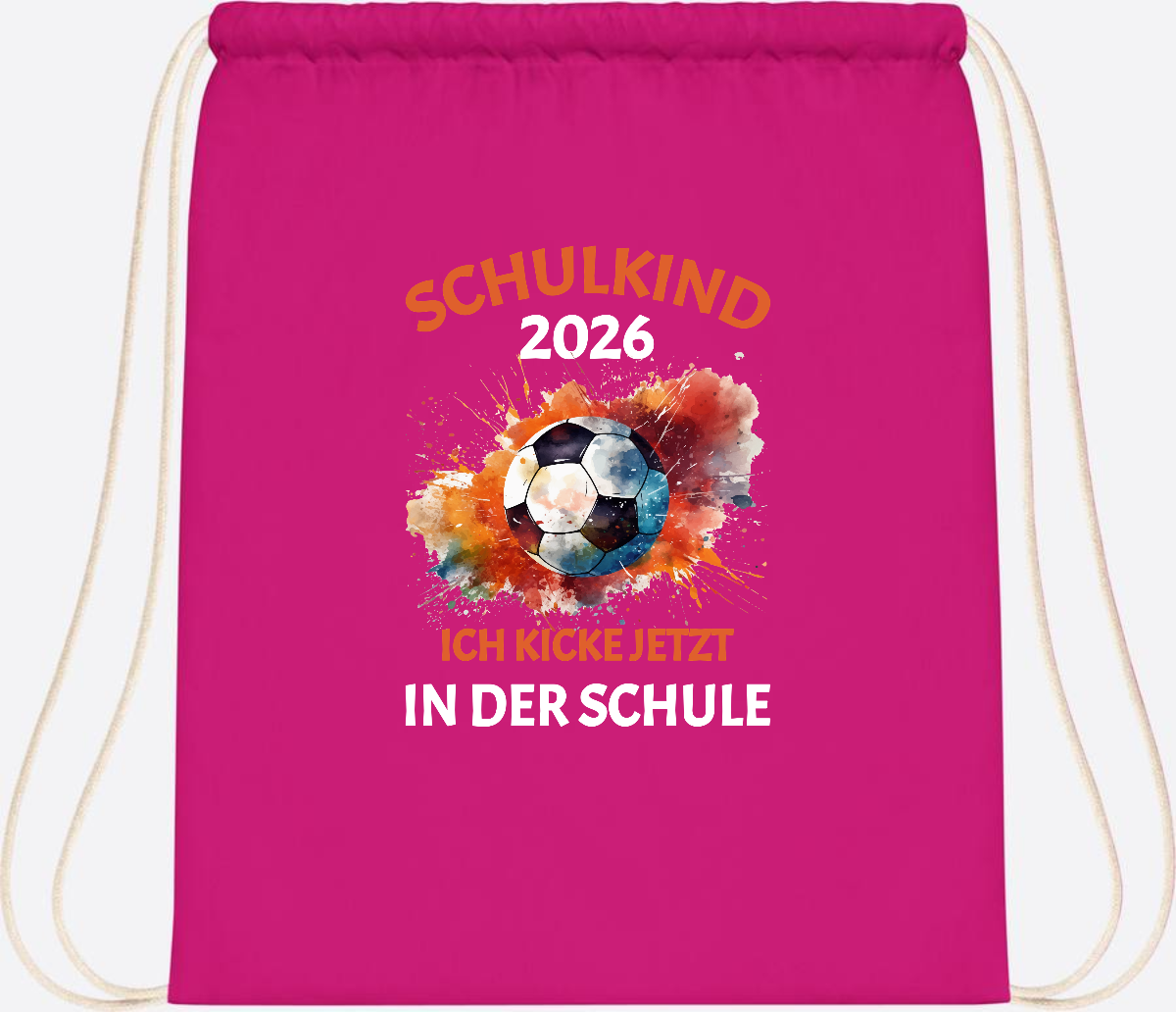 Turnbeutel Schulkind 2026 – Ich kicke jetzt in der Schule - Fuchsia