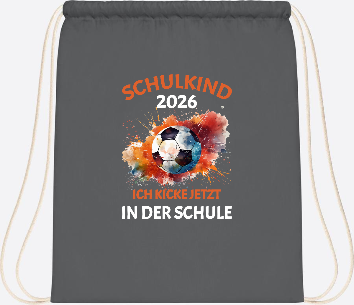 Turnbeutel Schulkind 2026 – Ich kicke jetzt in der Schule - Graphite Grey