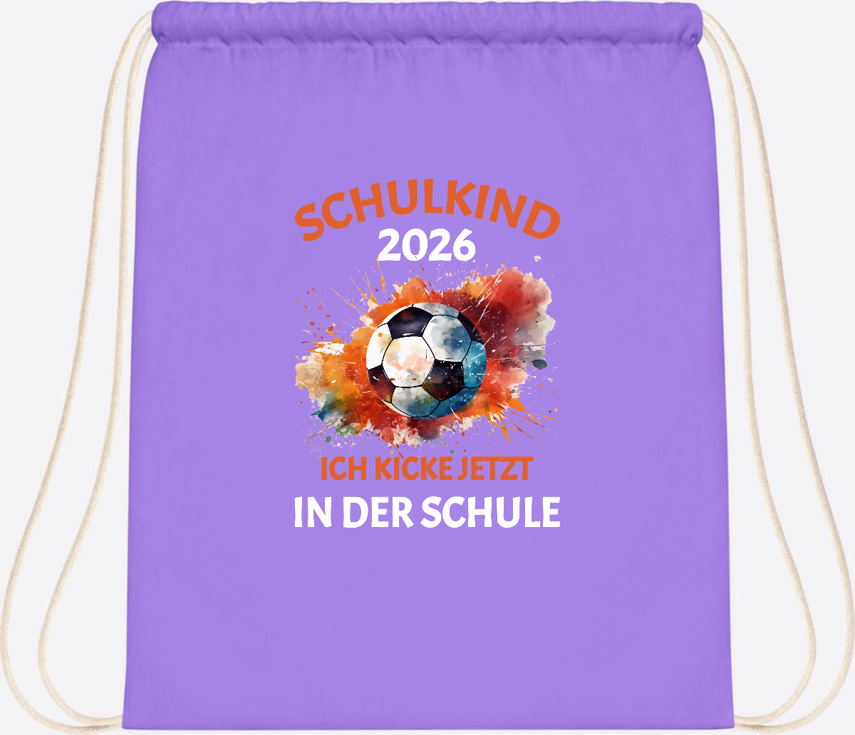 Turnbeutel Schulkind 2026 – Ich kicke jetzt in der Schule - Lavender/White