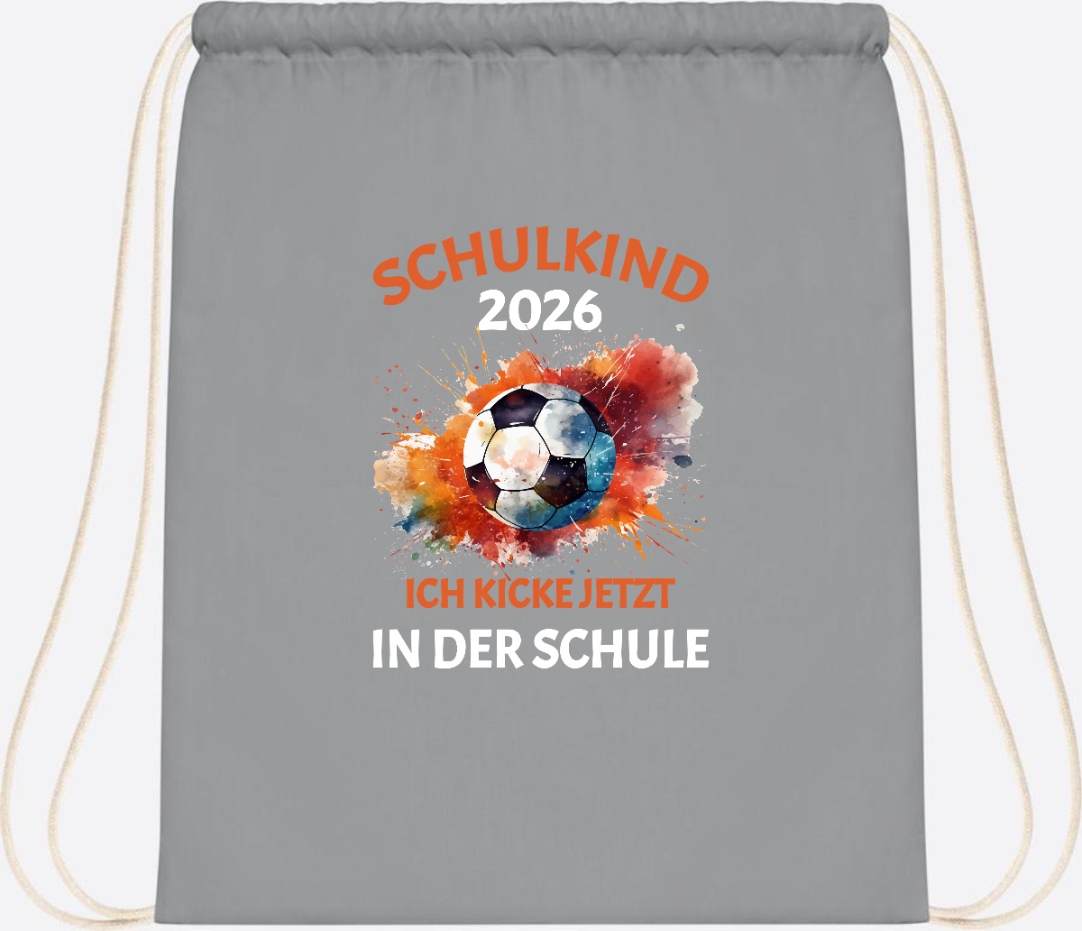 Turnbeutel Schulkind 2026 – Ich kicke jetzt in der Schule - Light Grey