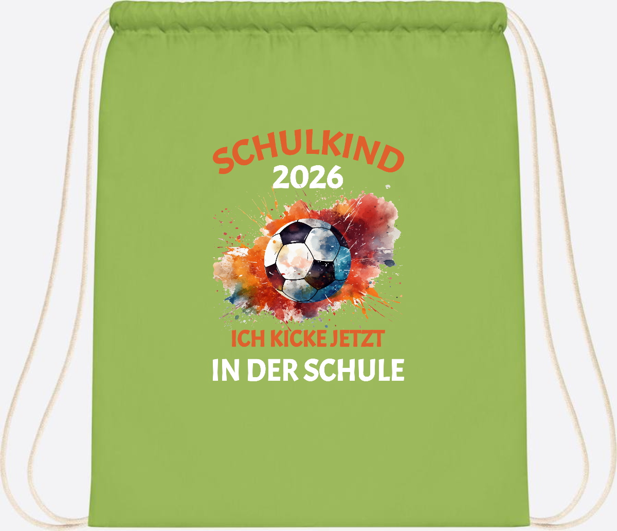 Turnbeutel Schulkind 2026 – Ich kicke jetzt in der Schule - Lime Green