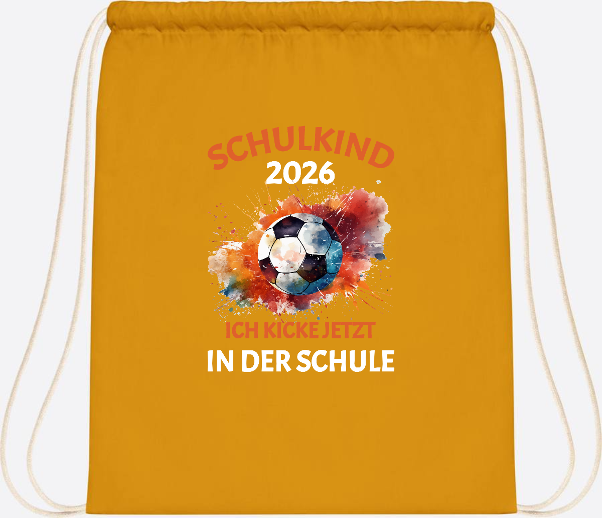 Turnbeutel Schulkind 2026 – Ich kicke jetzt in der Schule - Mustard