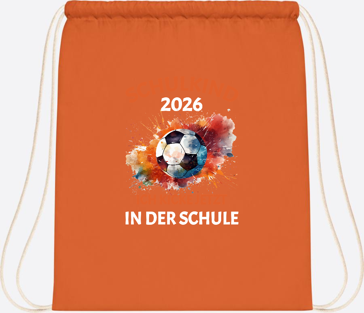 Turnbeutel Schulkind 2026 – Ich kicke jetzt in der Schule - Orange
