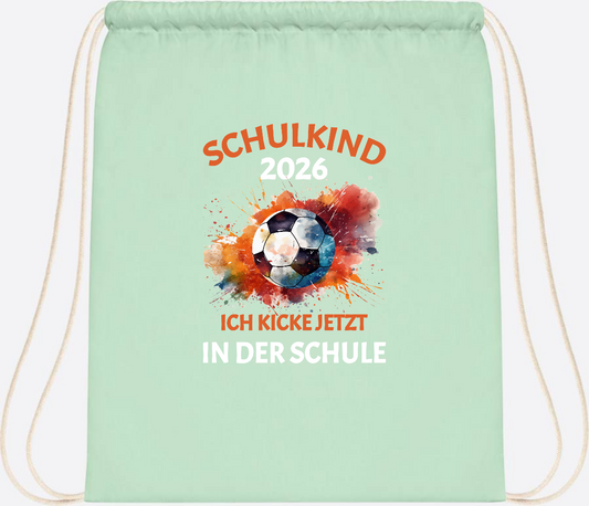 Turnbeutel Schulkind 2026 – Ich kicke jetzt in der Schule - Pastel Mint/White