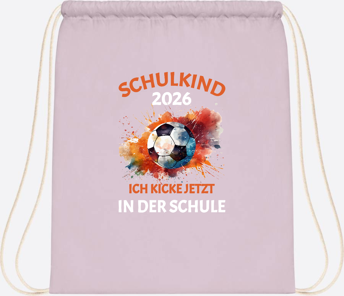 Turnbeutel Schulkind 2026 – Ich kicke jetzt in der Schule - Pastel Pink/White