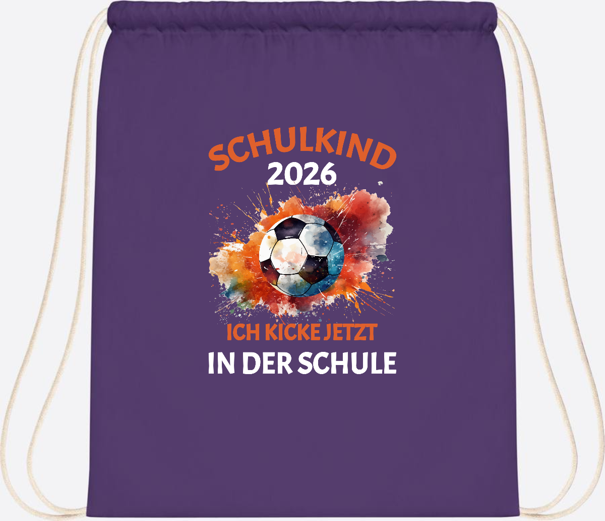 Turnbeutel Schulkind 2026 – Ich kicke jetzt in der Schule - Purple