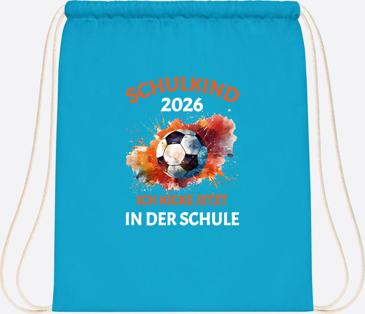 Turnbeutel Schulkind 2026 – Ich kicke jetzt in der Schule - Surf Blue