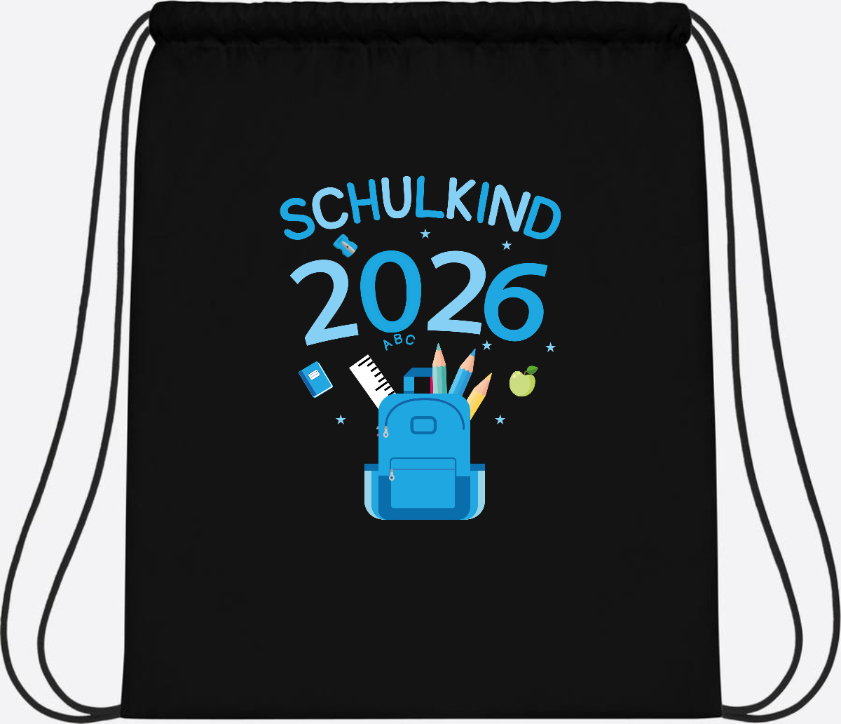 Turnbeutel Schulkind 2026 mit Namen zur Einschulung - Black/Black