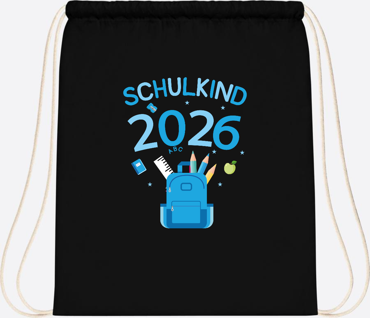 Turnbeutel Schulkind 2026 mit Namen zur Einschulung - Black